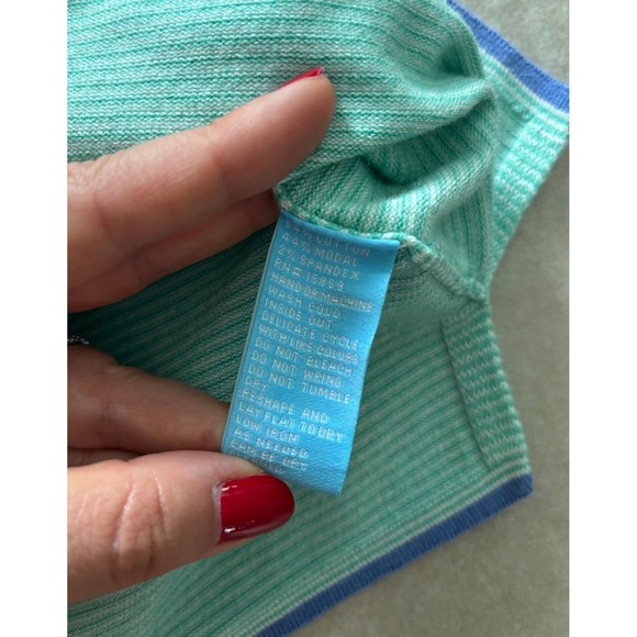 J McLaughlin Sweater Womens Small Green Blue Striped 3/4 Sleeve Coastal‎ Preppy - Picture 8 of 10